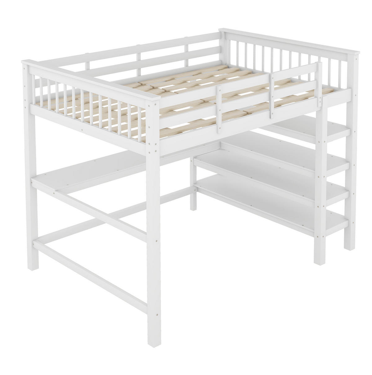 HOCHBETT 140/200 cm aus Kiefernholz und MDF mit Schreibtisch und Regalfächern Weiß - Weiß, Holz (140/200cm) - Modenvie