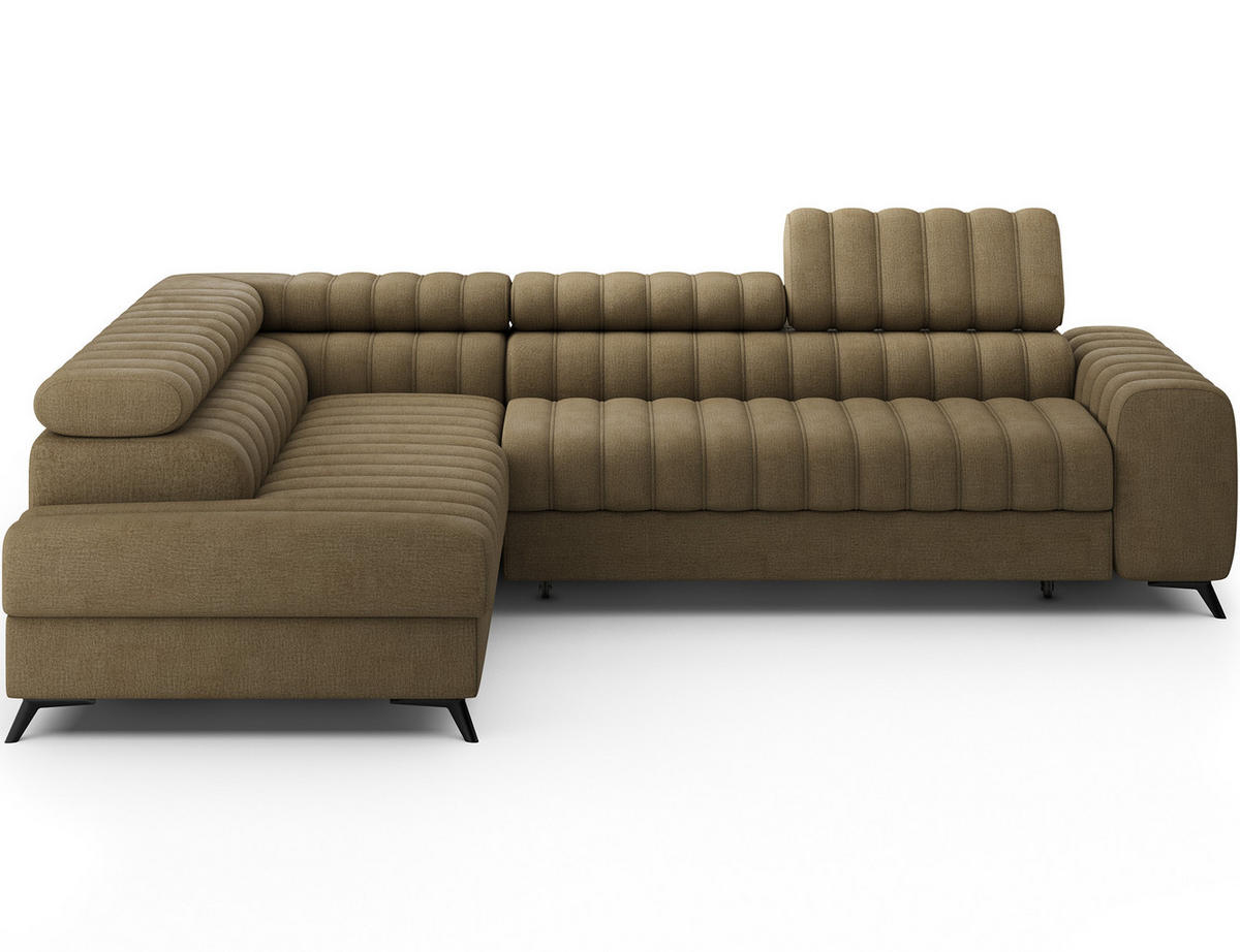 KANEDO Ecksofa mit Schlaffunktion und Bettkasten – Modernes Designsofa, verstellbare Kopfstützen, Metallfüße - Braun, Kunststoff (269/86cm) - Wohnideebilder