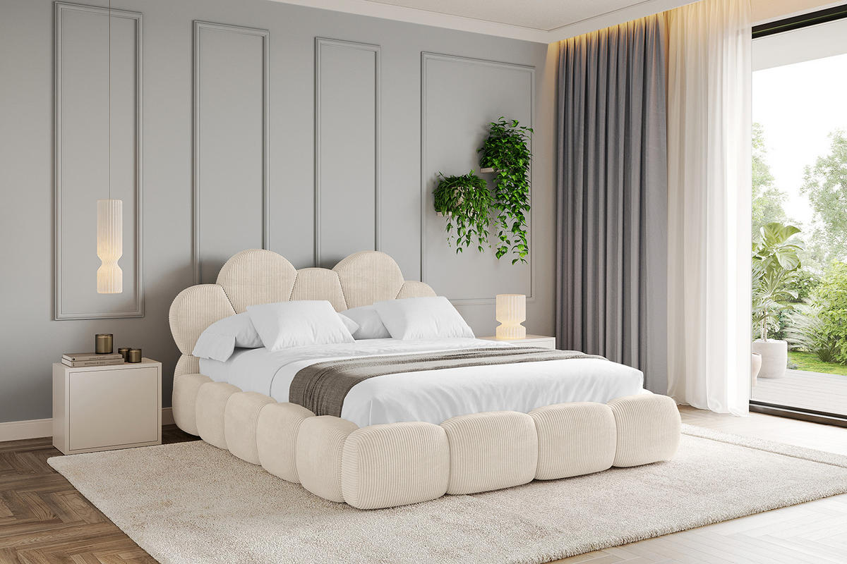 POLSTERBETT mit Bettkasten und Lattenrost, Boxbett ohne Matratze - LANA 200x200 Beige - Creme, Holzwerkstoff/Textil (200/200cm) - ALTDECOR