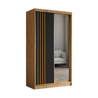 SCHWEBETÜRENSCHRANK Neli 120 cm mit Lamellen und Spiegel 2-türig, Artisan, schwarz, Lamelle Artisan - Braun/Eiche Artisan, Kunststoff (120/216/61cm) - Margaret Hadas24
