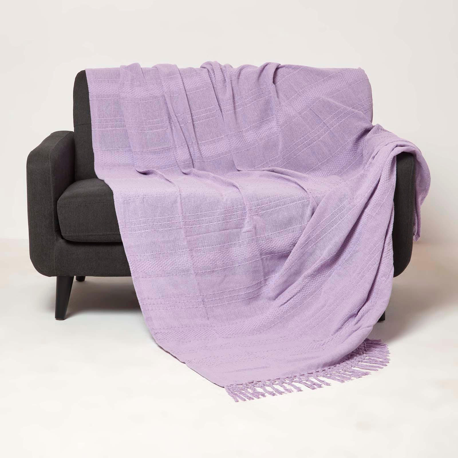 ÜBERWURF Kashi 225/255 cm, Baumwolle mit Fransen - Flieder, Textil (225/255cm) - Homescapes