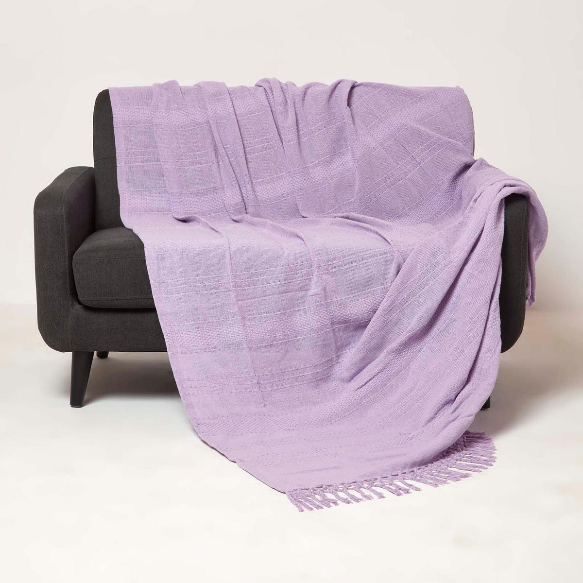TAGESDECKE Kashi 255/360 cm, Baumwolle mit Fransen - Flieder, Textil (255/360cm) - Homescapes