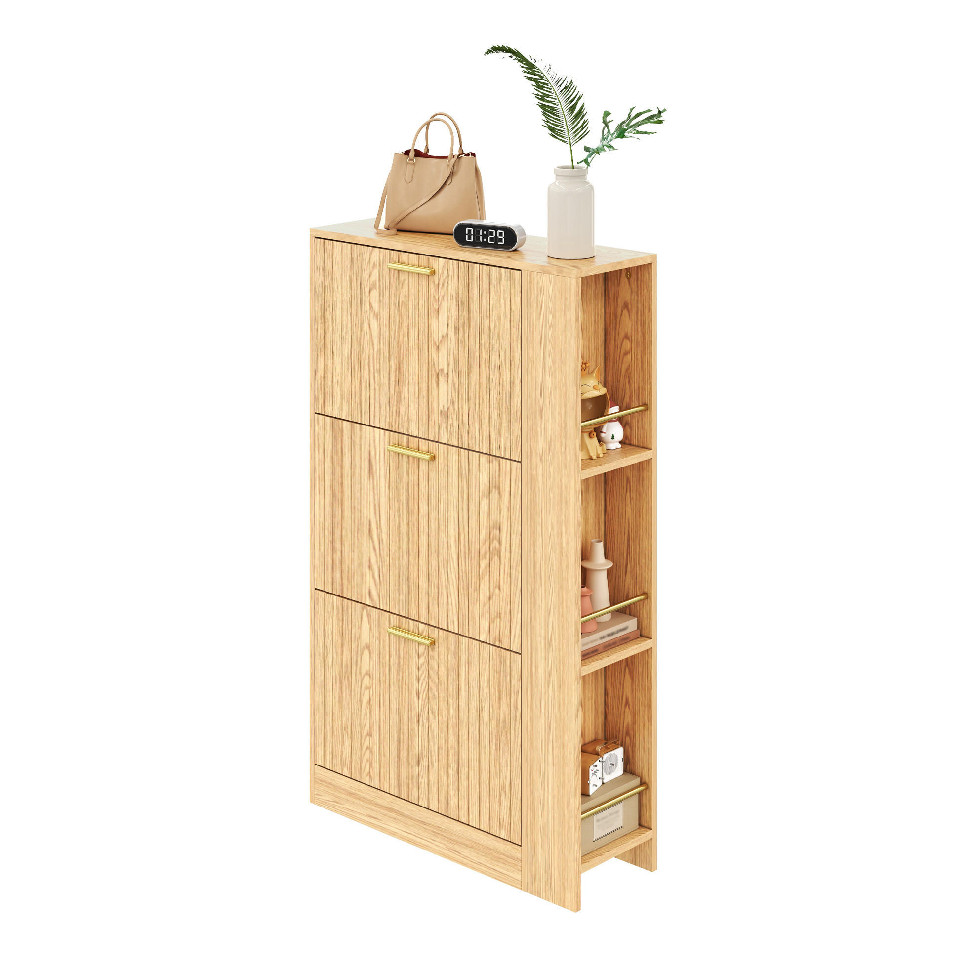 SCHUHSCHRANK 70/23,5/115 cm mit 3 Türen, offenen Seitenfächern und MDF-Korpus, Natur - Naturfarben, Holzwerkstoff (70/115/23.5cm) - Redom