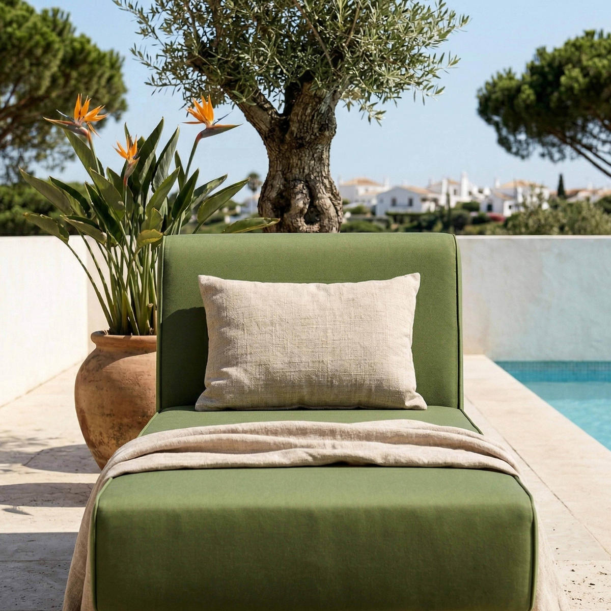 CHAISELONGUE, Kakigrün - Grün, Textil (72/78/153cm) - Oviala