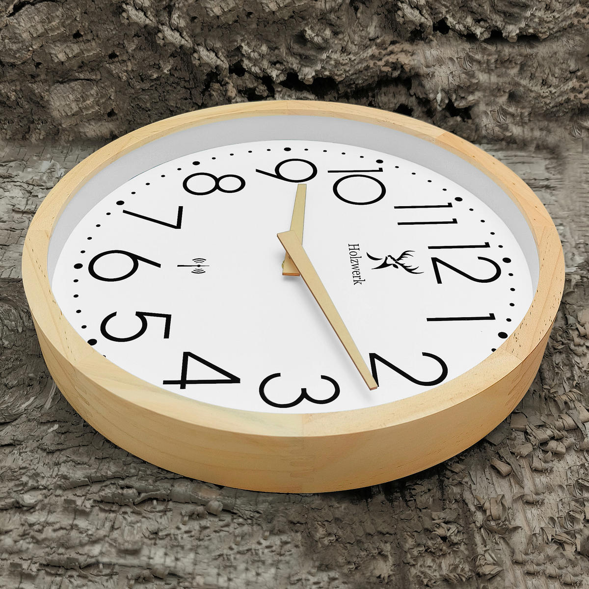 WANDUHR Holz Designer NIENBURG (FUNK) Loft Wand Uhr, beige, weiß - Beige/Schwarz, Glas/Holz (30/30/4.2cm) - Holzwerk