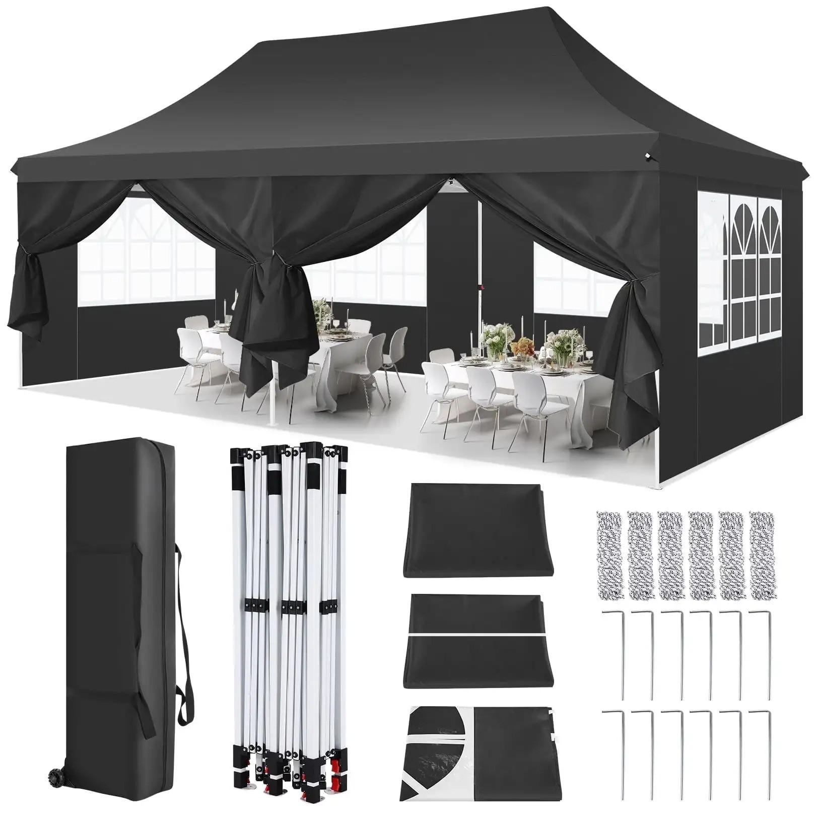 PAVILLON 3x6 m Schwarz mit 6 Seitenteilen - Schwarz, Textil/Metall (600/300cm) - Kaket