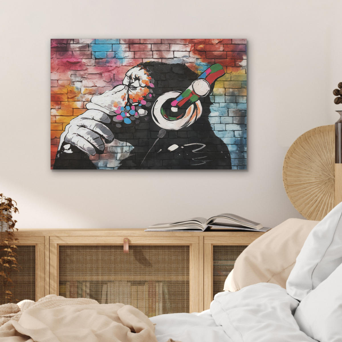 AKUSTIKBILD Affe - Graffiti - Musik Wanddeko 70x50 cm - Multicolor, Kunststoff (70/50/0.9cm) - MuchoWow