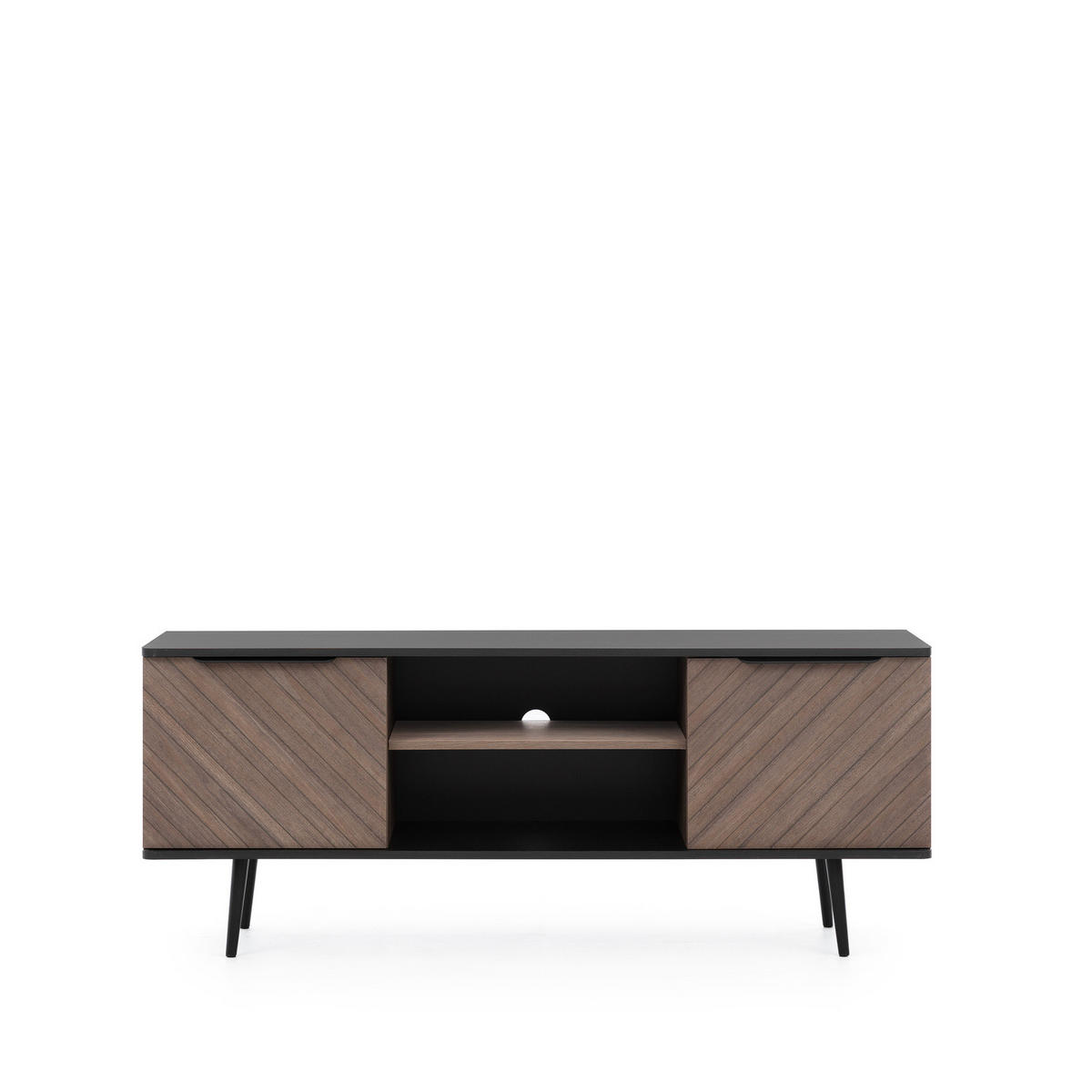 TV-LOWBOARD Pinelli 150 cm breite 2-türig - Schwarz/Braun, Holzwerkstoff/Metall (150/60/41cm) - Ravio