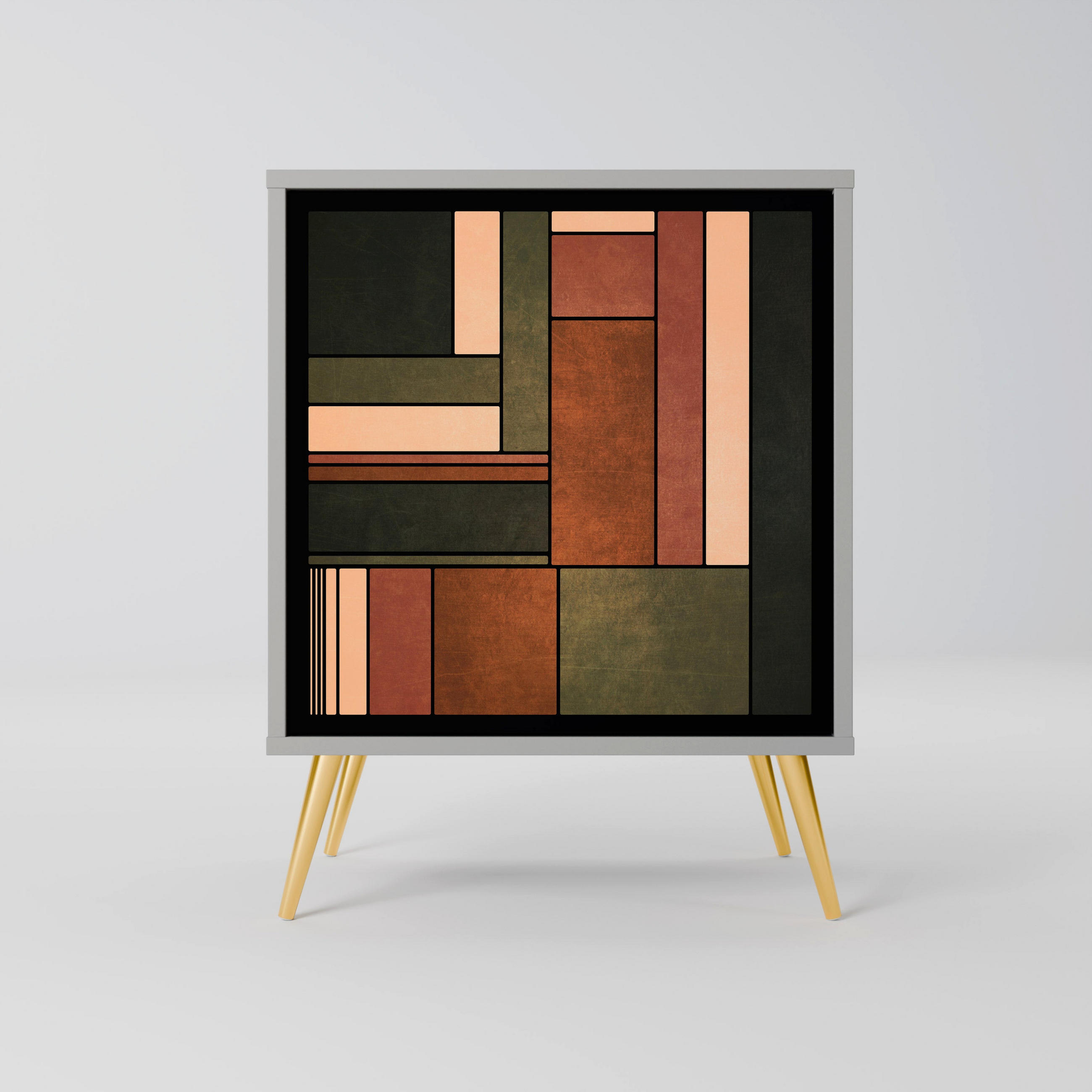 SIDEBOARD FIGURES OF NATURE, Grau, 57,5x42x75,5 cm, Goldfarbene Metallfüße - Goldfarben/Multicolor, Holzwerkstoff/Metall (57.5/75.5/42cm) - SpaceRebels