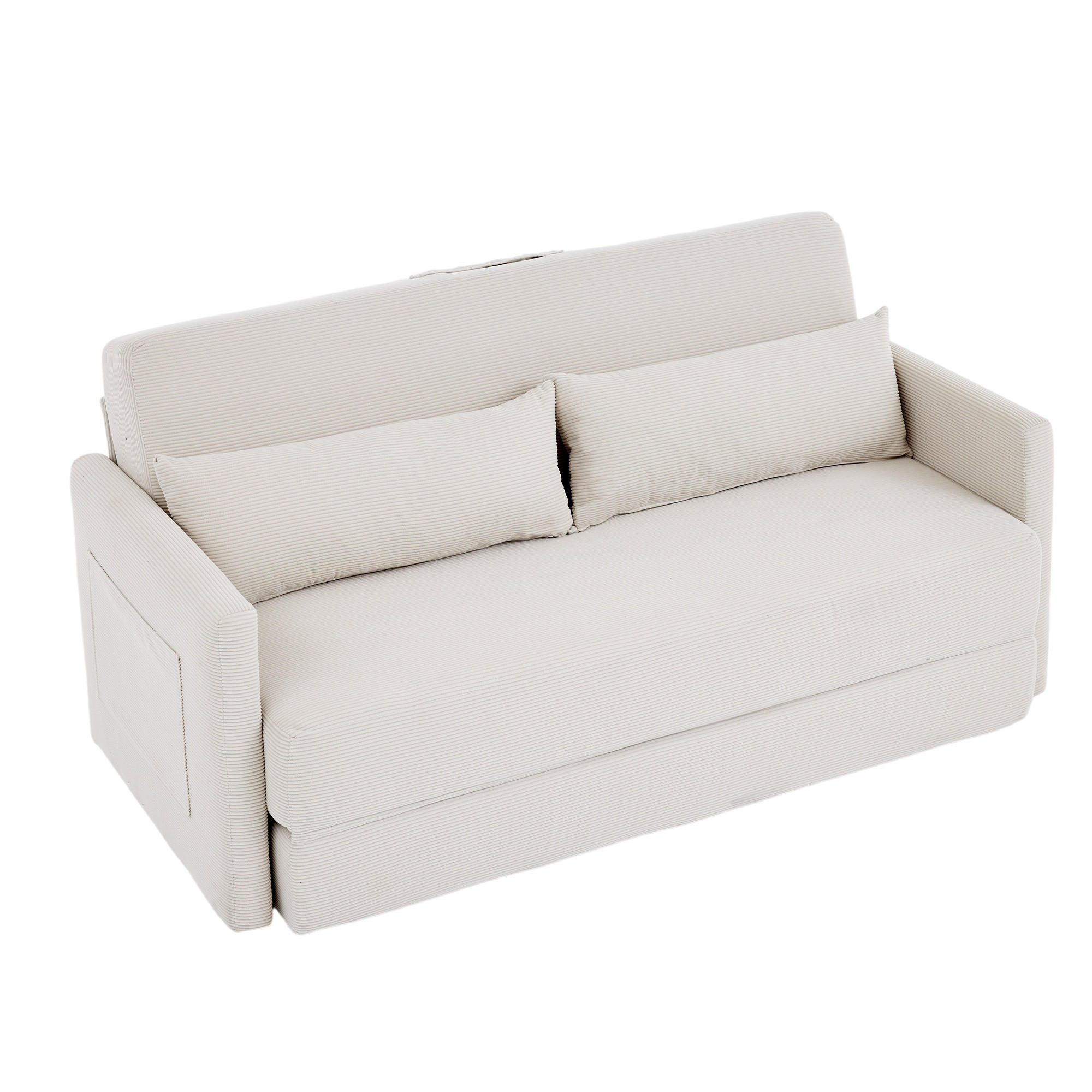 SCHLAFSOFA DE-33998 2-in-1 klappbar mit Seitentaschen Beige - Beige, Metall (92/82/165cm) - ComfortXL