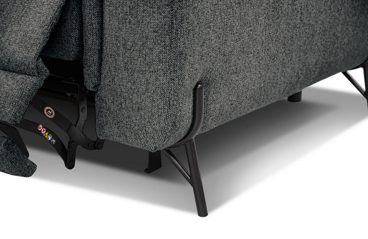 SOFA AVENA 3-Sitzer mit 1 Relaxfunktion, dunkelgrau - Dunkelgrau, Holzwerkstoff/Textil (204/80/108cm) - Courtois Laville