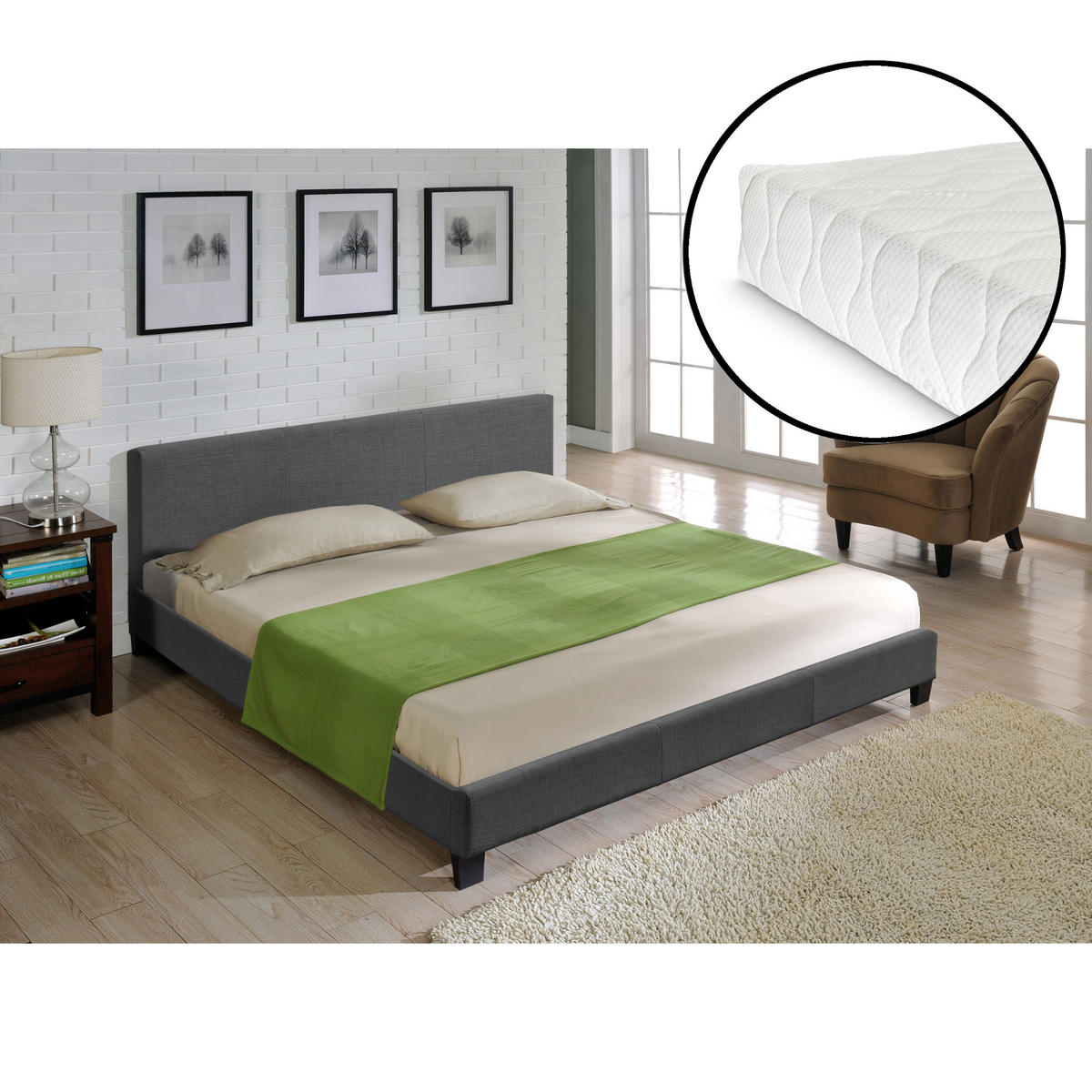 POLSTERBETT Skagen mit Matratze - Dunkelgrau, Textil (140/200cm) - Corium