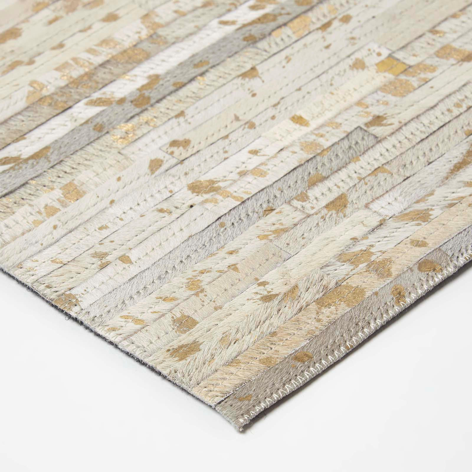 TISCHSET 4er-Set grau-gold, Patchwork-Streifen, Fell & Leder, 30/46 cm - Grau, Leder (30/46cm) - Homescapes