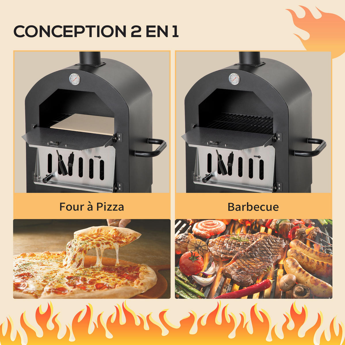 PIZZAOFEN DE-13746 auf Rollen mit Temperaturanzeige Schwarzgrau - Schwarz, Metall (54/161/63cm) - ComfortXL
