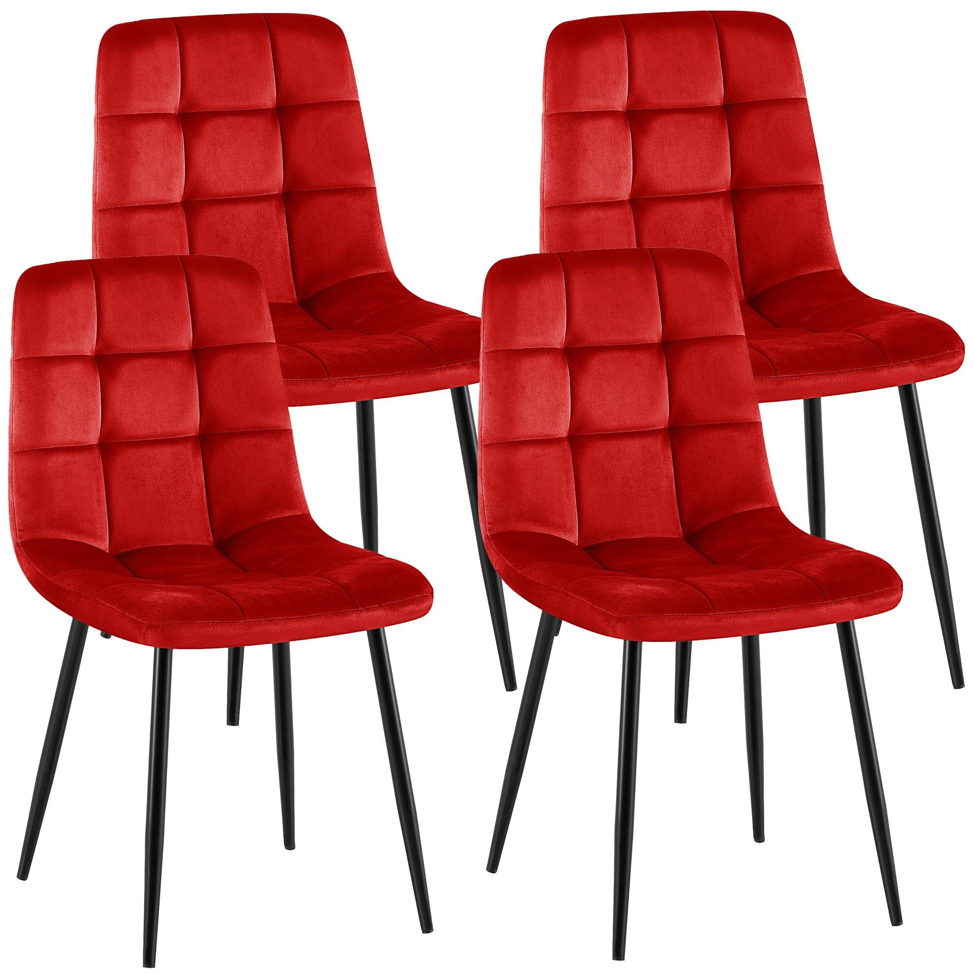 STUHL 4 Samt Rot - Rot/Schwarz, Textil/Metall (45/84/55cm) - CLP