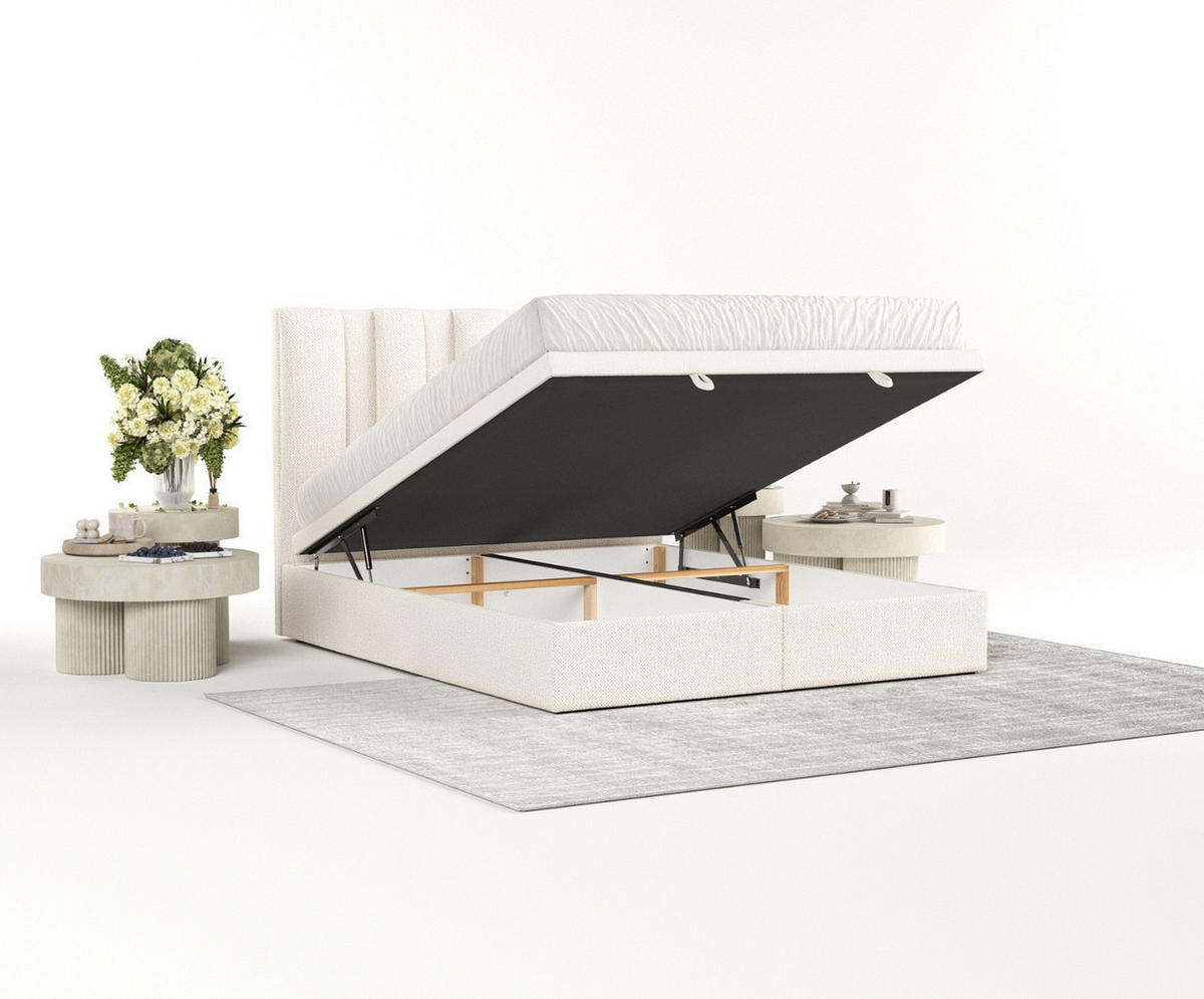POLSTERBETT Orta mit Stauraum 160/200 cm Creme im Alta Stoff - Creme/Schwarz, Holz/Holzwerkstoff (160/200cm) - AltaBeds