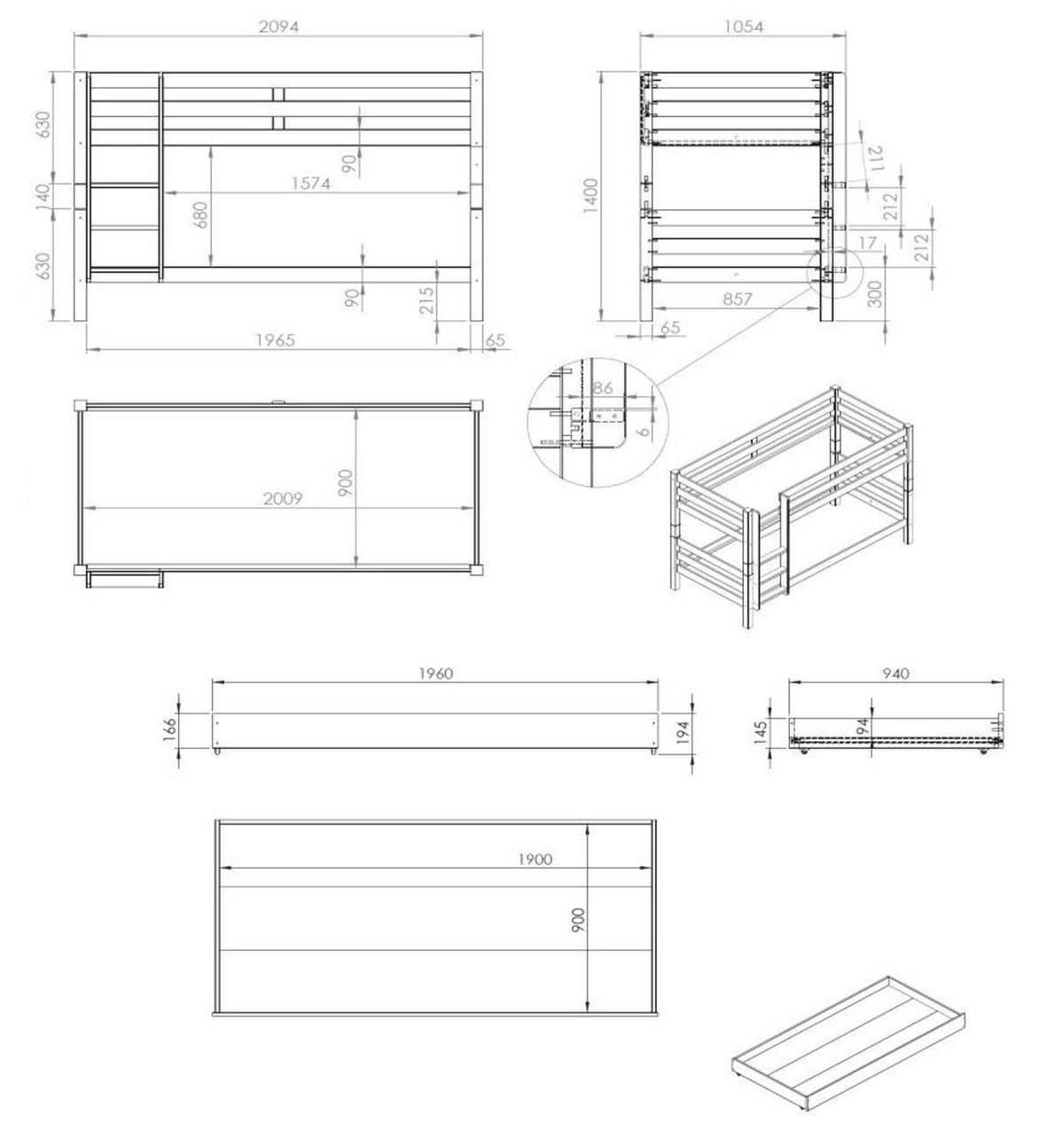 ETAGENBETT Karolina 210x140x105 aus Massivholz in Weiß - Weiß, Holz (90/200cm) - 58aufmkessel