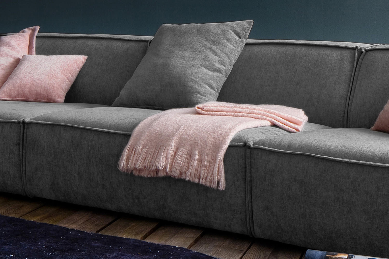 RIESENSOFA SAMU Grau Webstoff - Schwarz/Grau, Textil (418/72/106cm) - KAWOLA