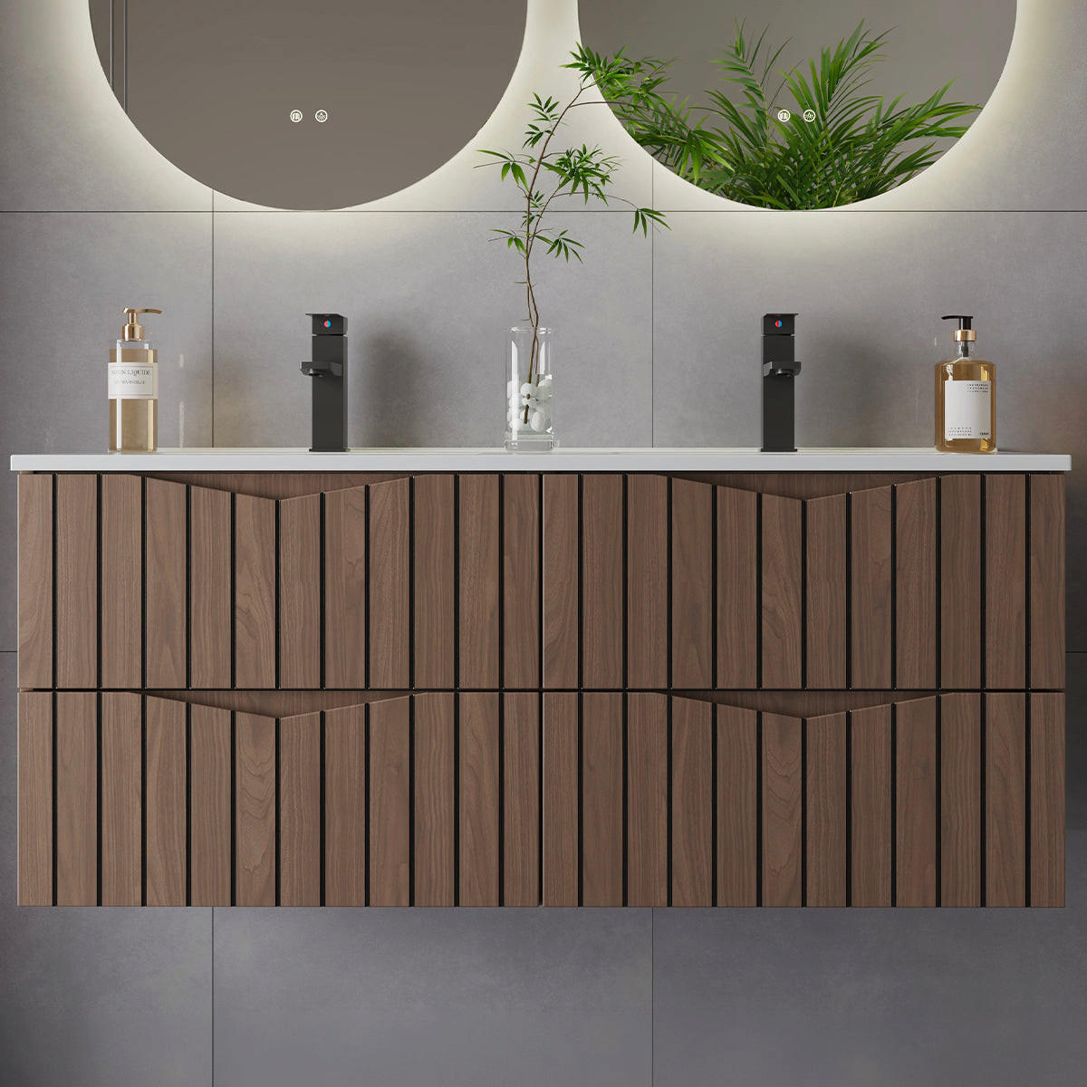 DVOJUMYVADLO 120cm Siena Dřevo a černá - hnědá, kompozitní dřevo (120/50/45.8cm) - Petits-meubles