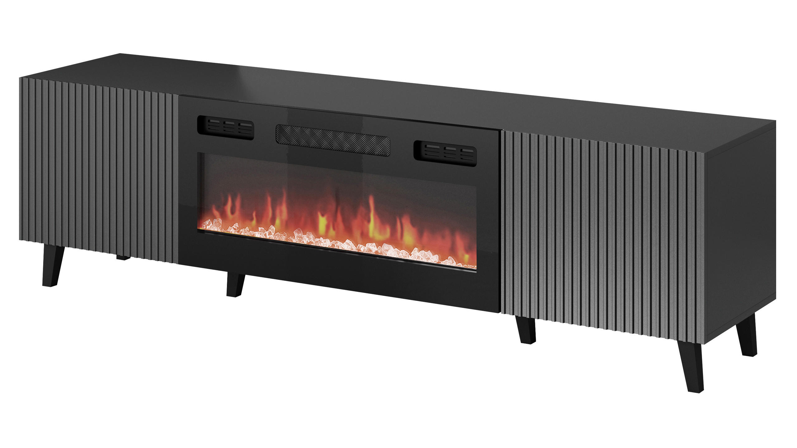 TV-ELEMENT Vamos Grey 180 mit Kamin - Anthrazit/Schwarz, Holzwerkstoff/Kunststoff (181/50/42cm) - MIRJAN24