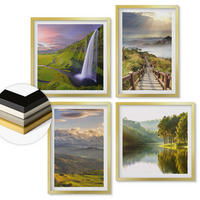 WANDBILDER 4er Set - 50x50 cm & 40x60 cm Goldrahmen - Berglandschaften Wasserfall - Goldfarben, Kunststoff (50/50cm) - ArtPrintCave