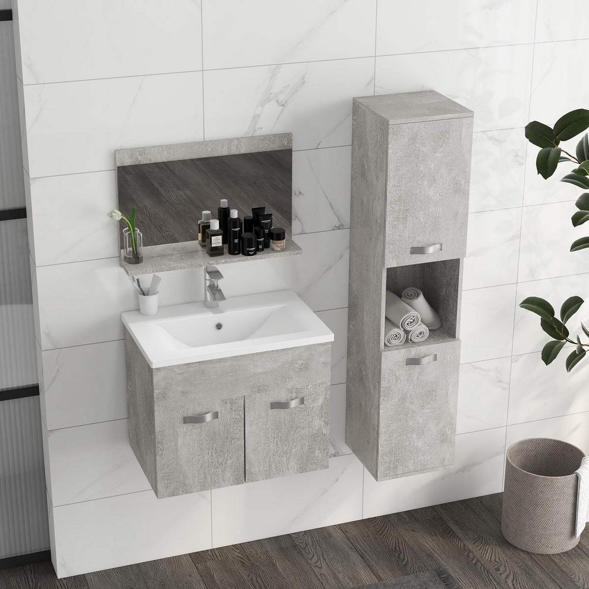 BADEZIMMER 4-teilig DE-17305 Grau - Grau, Holzwerkstoff (30/131.5/30cm) - ComfortXL