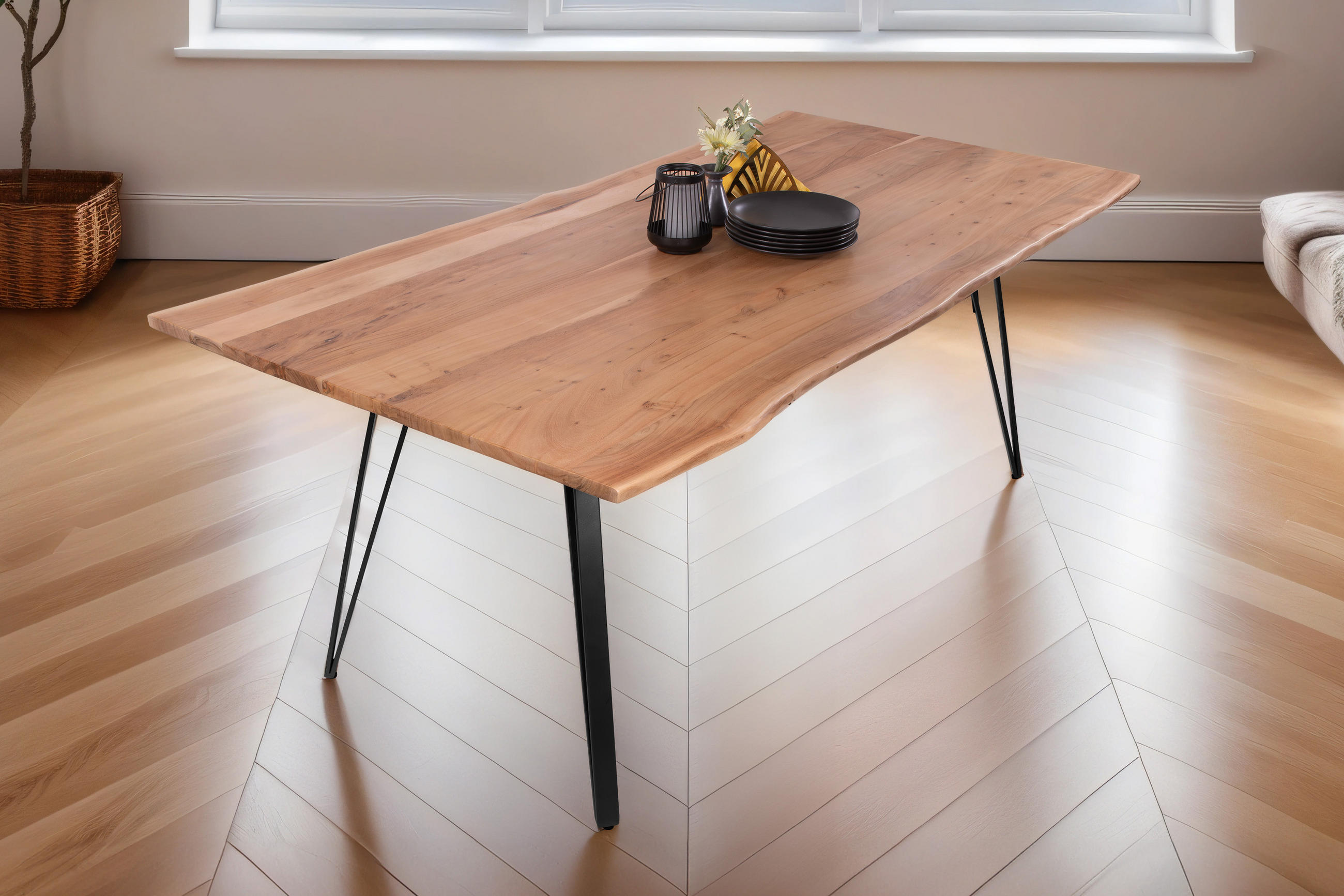 ESSTISCH CELIA - Beige/Schwarz, Holz/Metall (100/240/77cm) - SAM