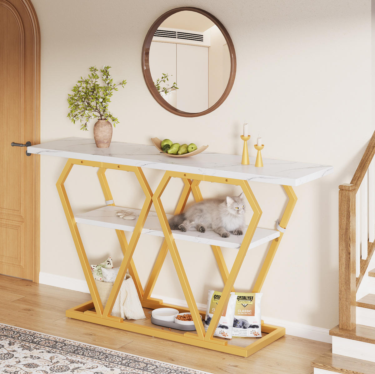 KONSOLENTISCH 120/29,5/80 cm Weiß in Marmoroptik mit Ablage MDF Metall - Weiß, Holzwerkstoff (120/29.5/80cm) - OKWISH