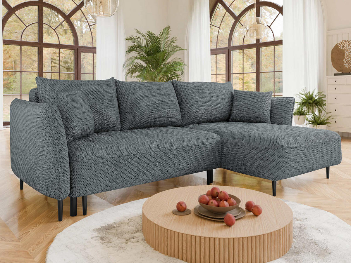 ECKSOFA Bari, Seite: Rechts - Dunkelgrau/Schwarz, Holz/Textil (276/158cm) - MIRJAN24