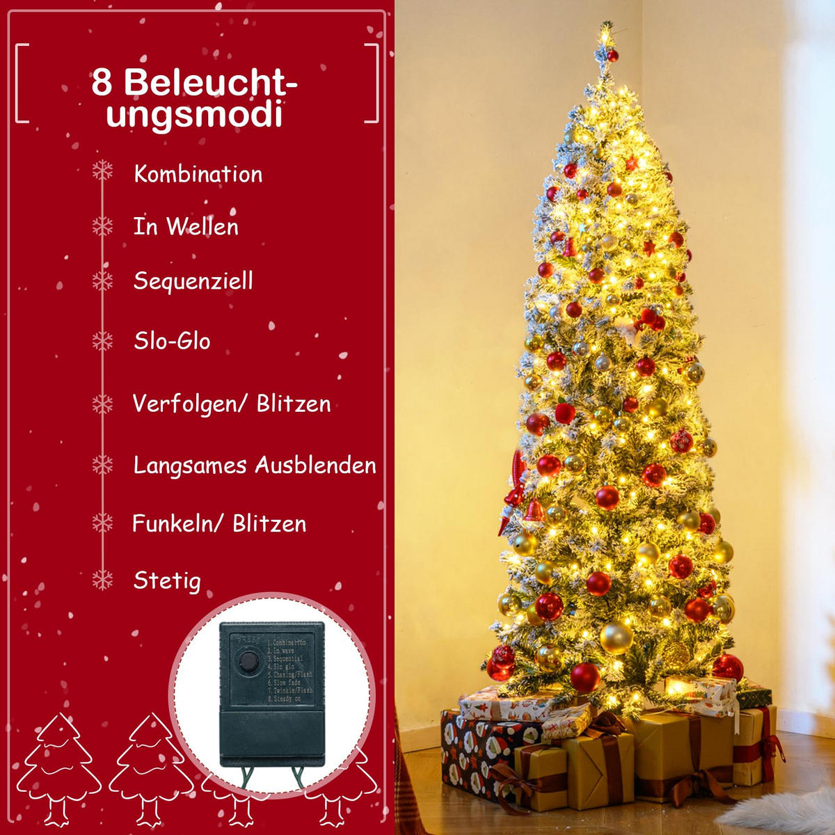 WEIHNACHTSBAUM mit Beleuchtung und Schnee 180 cm grün - Grün, Metall (180cm) - COSTWAY