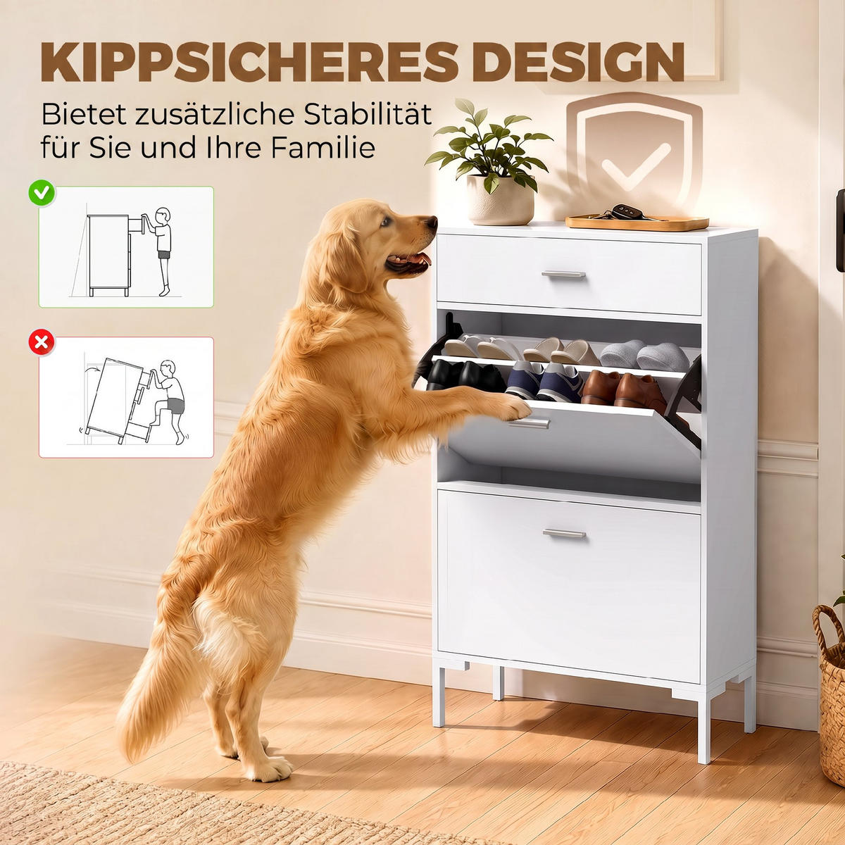 SCHUHSCHRANK MDF Weiß - Weiß, Holzwerkstoff/Metall (26/110/75cm) - HOMCOM