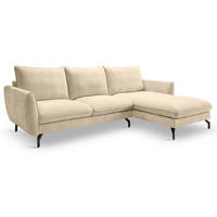 SOFA beige Webstoff 259 x 167 cm, Ecksofa 5-Sitzer, L-Sofa Ottomane rechts - Beige/Schwarz, Holz/Textil (259/167cm) - Inn.Furn