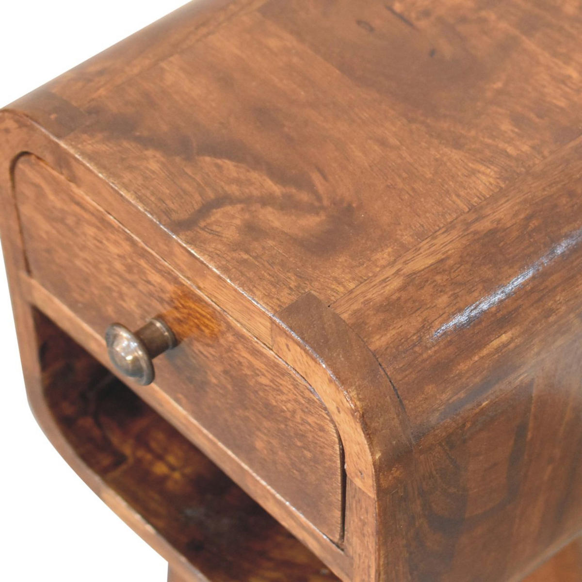 NACHTTISCH Extra Mini Curve Lower, 1 Schublade ,1 Offenes Regal, Braun - Messingfarben/Braun, Mangoholz/Holz (20/40/20cm) - Artisan Furniture