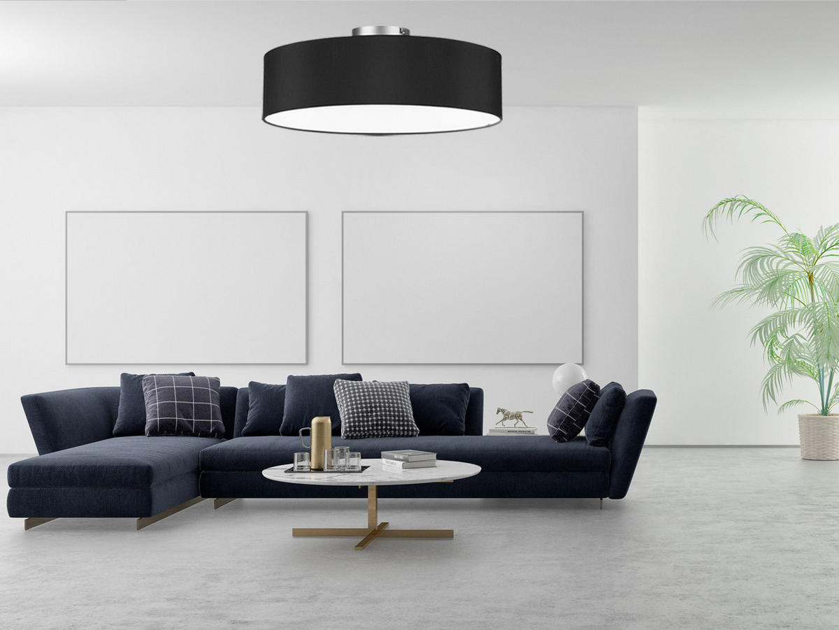 DECKENLAMPE Ø50cm, Lampenschirm Stoff Schwarz - Schwarz, Textil (50/50/19cm) - meineWunschleuchte