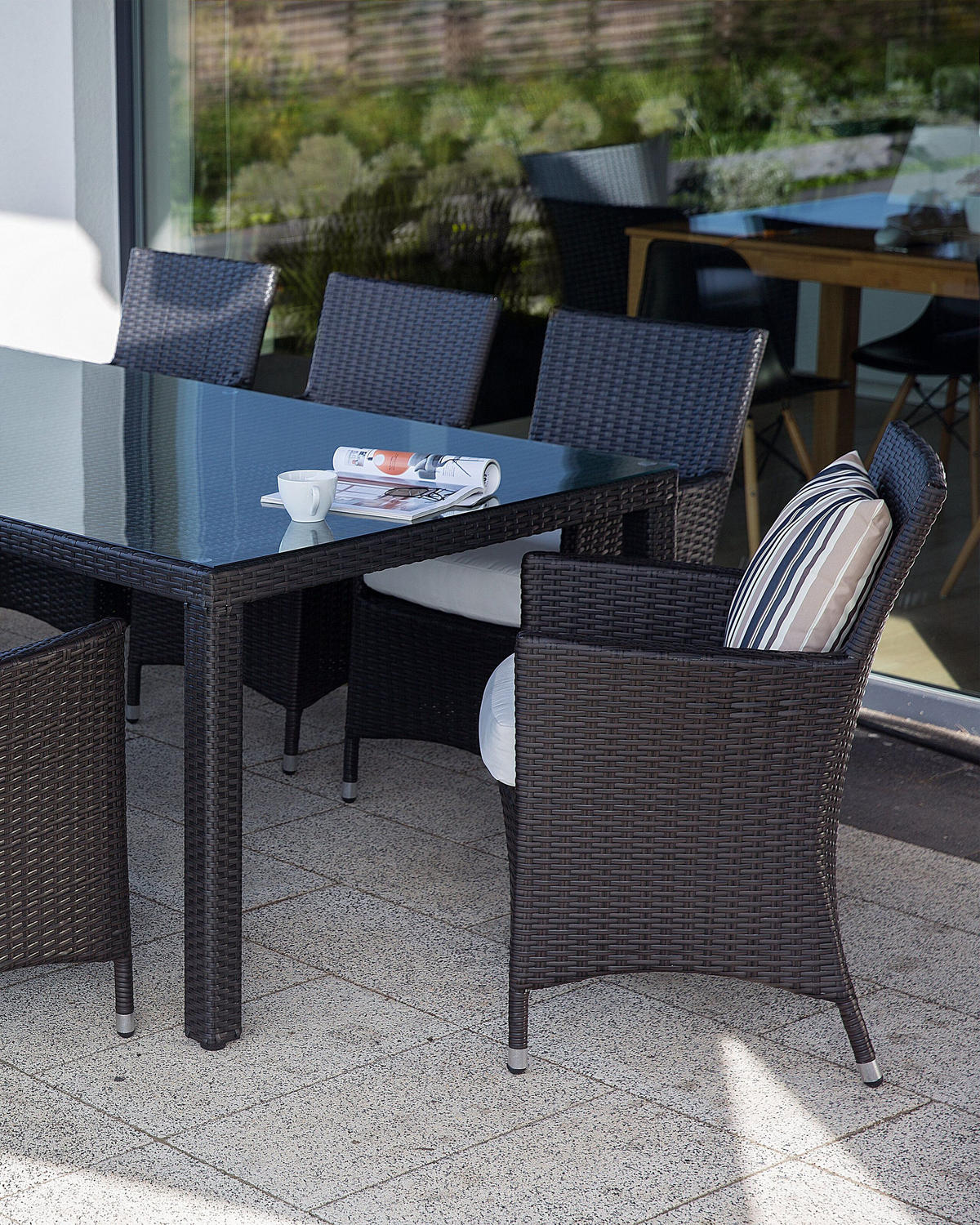 GARTENSESSEL 2er-Set PE Rattan cremeweiß Italy - Braun, Kunststoff (52/86/52cm) - Beliani