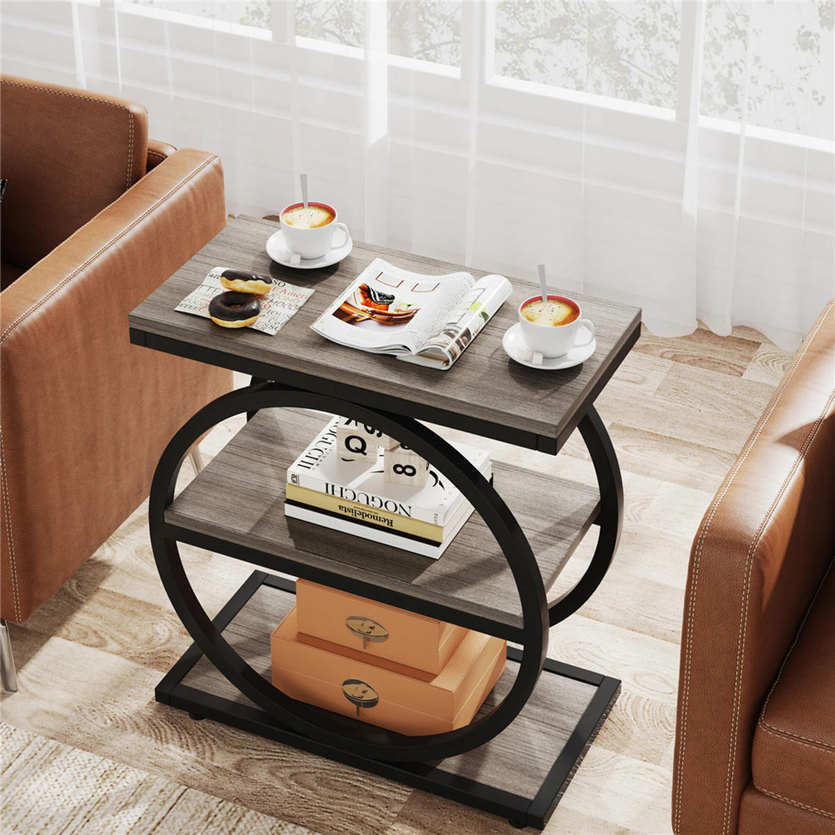 BEISTELLTISCH schmal mit Ablagefächern Holz 60/65/30 cm - Grau, Holz (30/60/65cm) - Kaket