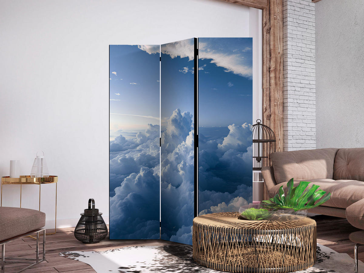PARAVENT Beidseitig Bedruckter 3-tlg 135x172 cm Strahlender Himmel - Blau, Holz/Textil (135/172/3cm) - Muralo