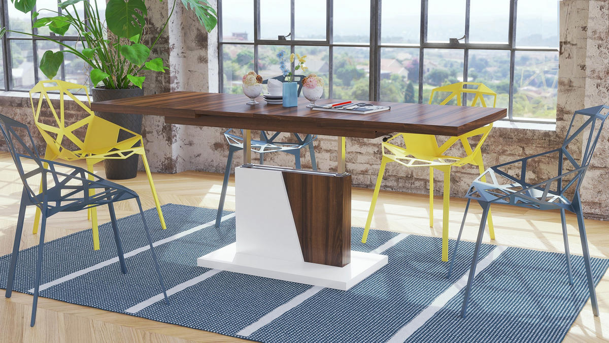 COUCHTISCH rechteckig Nussbaum - Weiß matt ausziehbar höhenverstellbar - Nussbaumfarben/Weiß, Holzwerkstoff (70/120/60cm) - designimpex