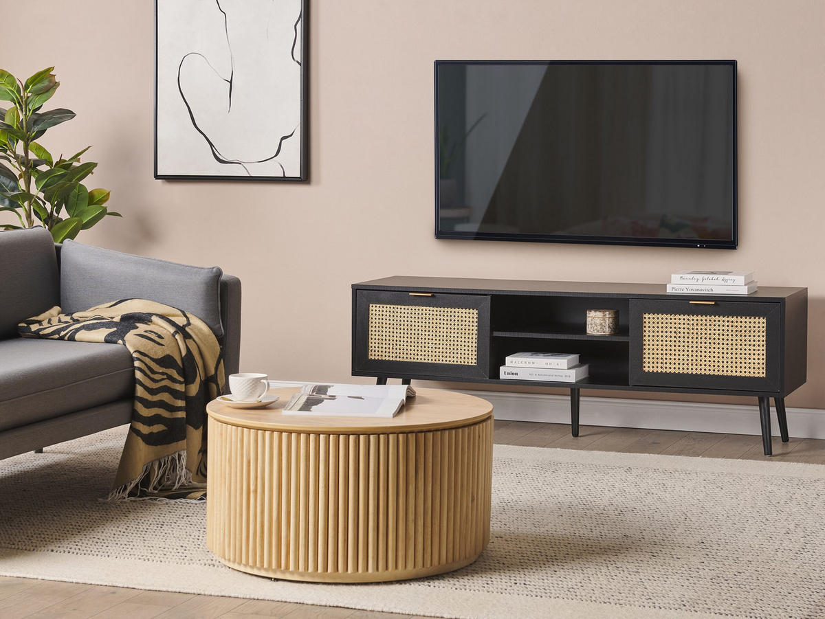 TV-MÖBEL Schwarz/Beige Opoco - Beige/Schwarz, Holzwerkstoff (150/52/40cm) - Beliani
