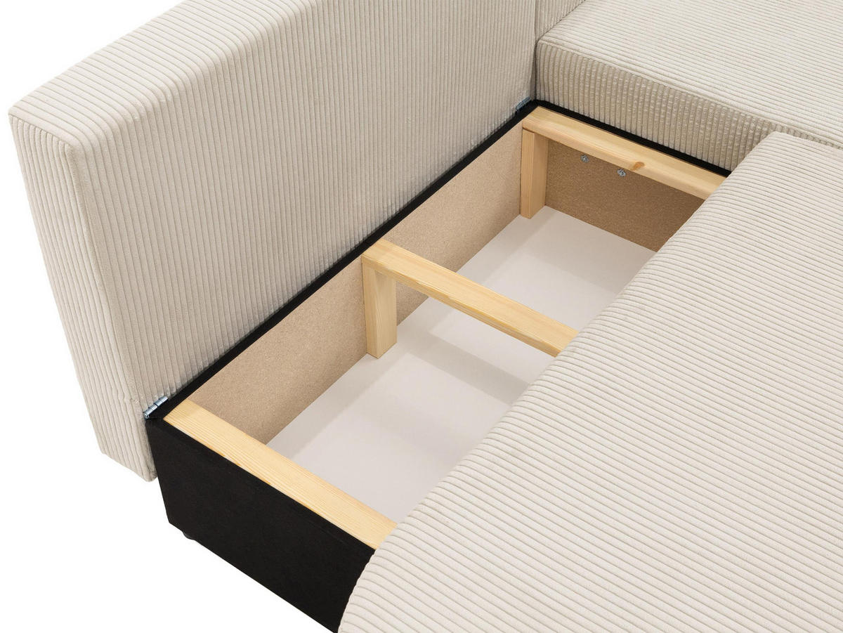 ECKSOFA Zerte Cord, Seite: Links - Creme/Schwarz, Holz/Kunststoff (252/175cm) - MIRJAN24