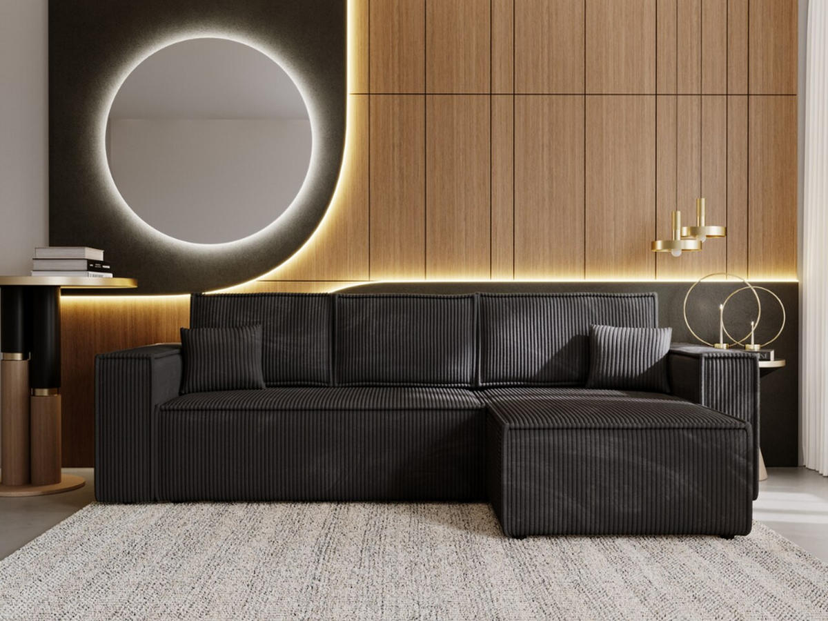 ECKSOFA Prato Schwarz Rechts - Schwarz, Holz/Kunststoff (280/170cm) - Graingold