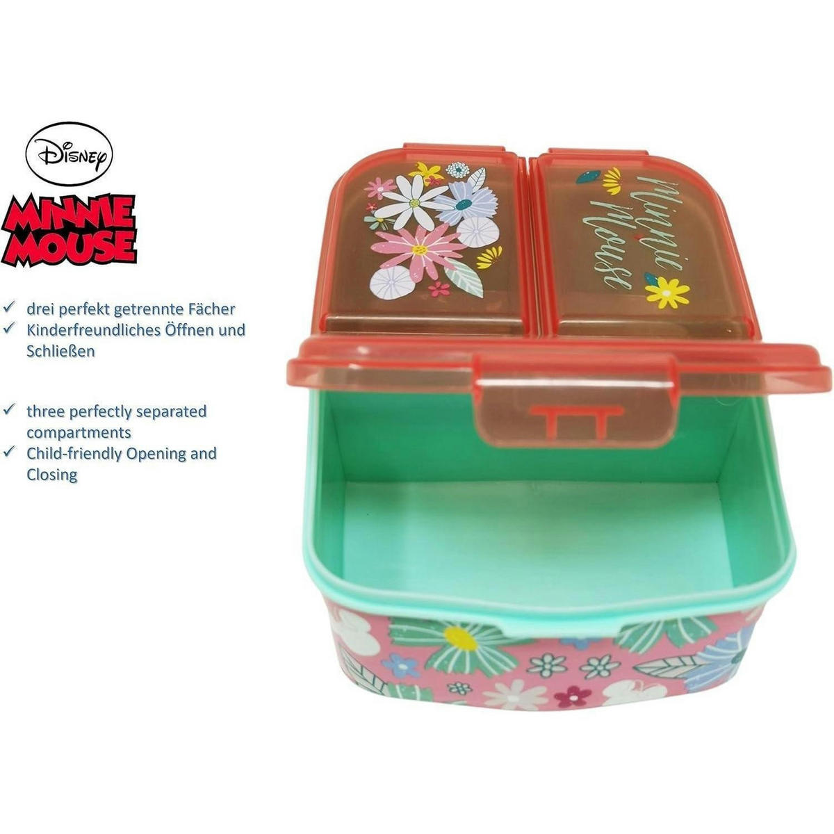BROTDOSE Kinder mit Fächern Minnie Mouse 18 cm - Multicolor, Kunststoff (12/17/5cm)