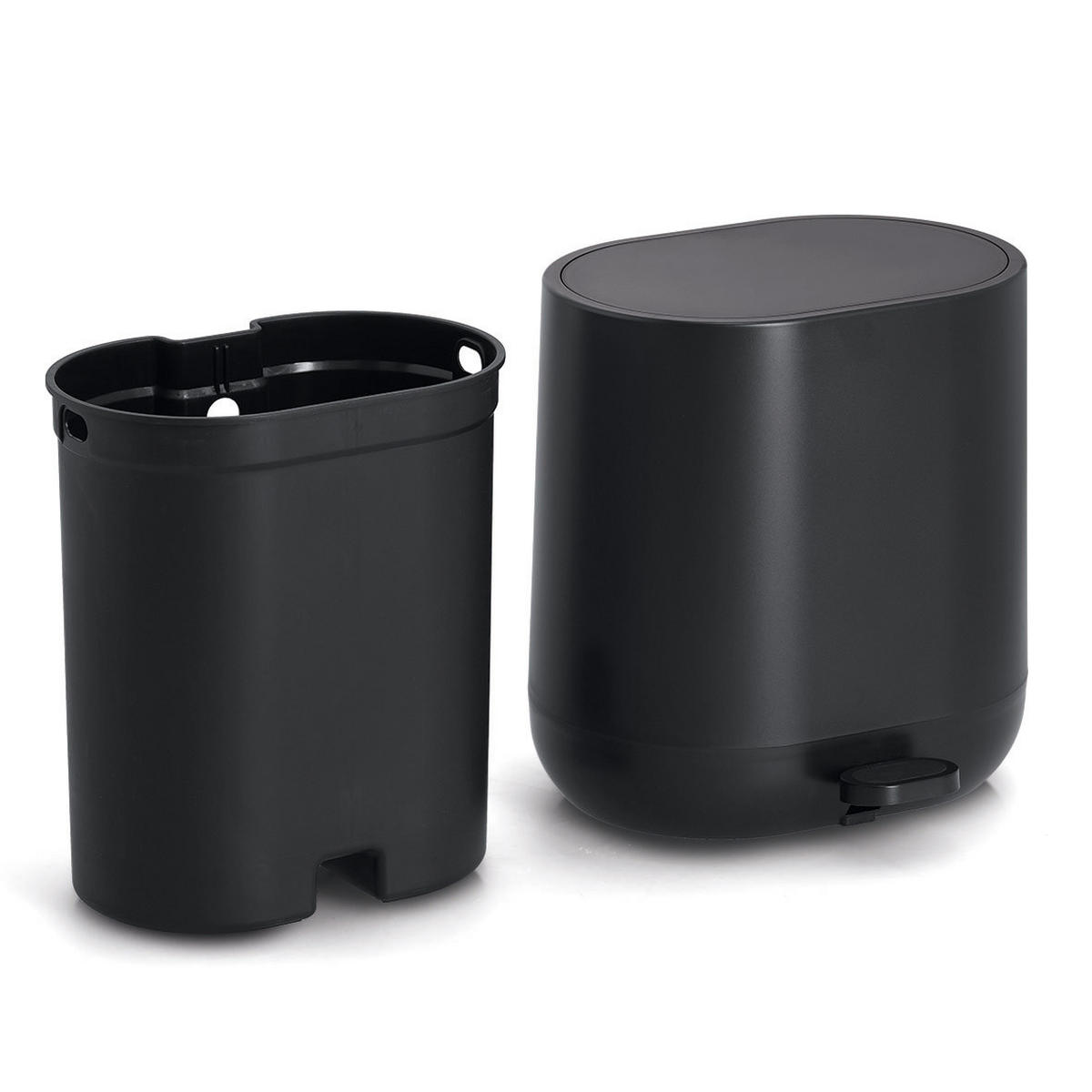TRETEIMER mit Absenkautomatik 6 l 26/22,5/26,5 cm - Schwarz, Kunststoff (22.5/26.5/26cm) - ZELLER