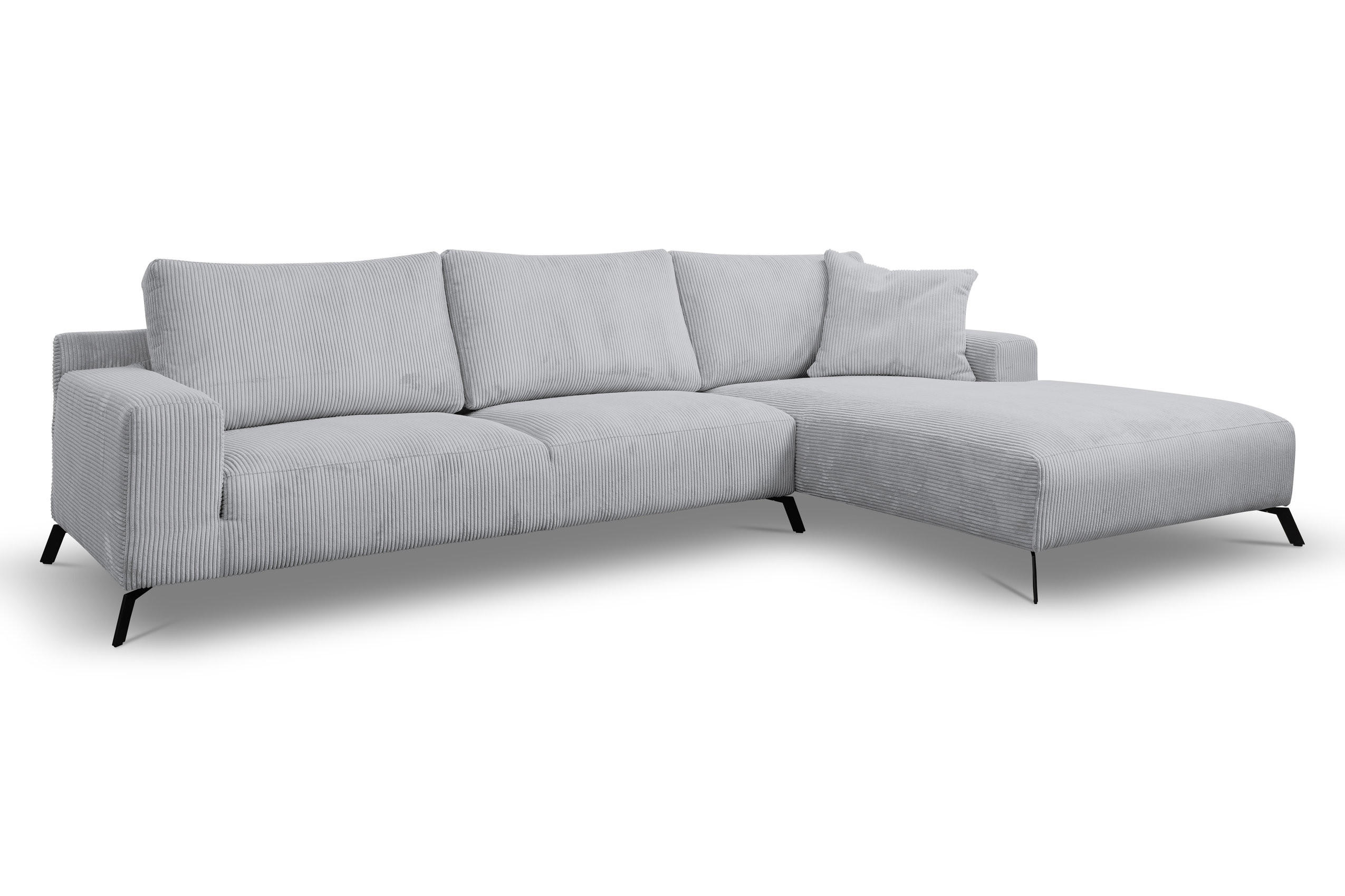ECKSOFA Aspen in L-Form, Coach Farbe: Hellgrau, Cordstoff, Ottomane Rechts - Hellgrau, Textil (312/187cm) - VENASI MÖBEL