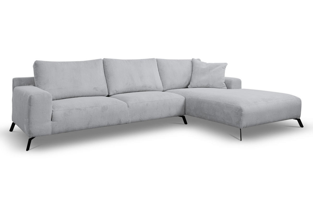 ECKSOFA Aspen in L-Form, Coach Farbe: Hellgrau, Cordstoff, Ottomane Rechts - Hellgrau, Textil (312/187cm) - VENASI MÖBEL