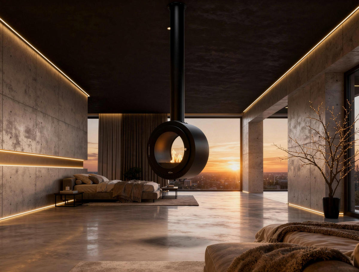 BIOETHANOL-KAMIN Schwarz Deckenmodell mit Rohr inklusive 1 L Brennblock - Schwarz, Metall (60/210/35cm) - Purline