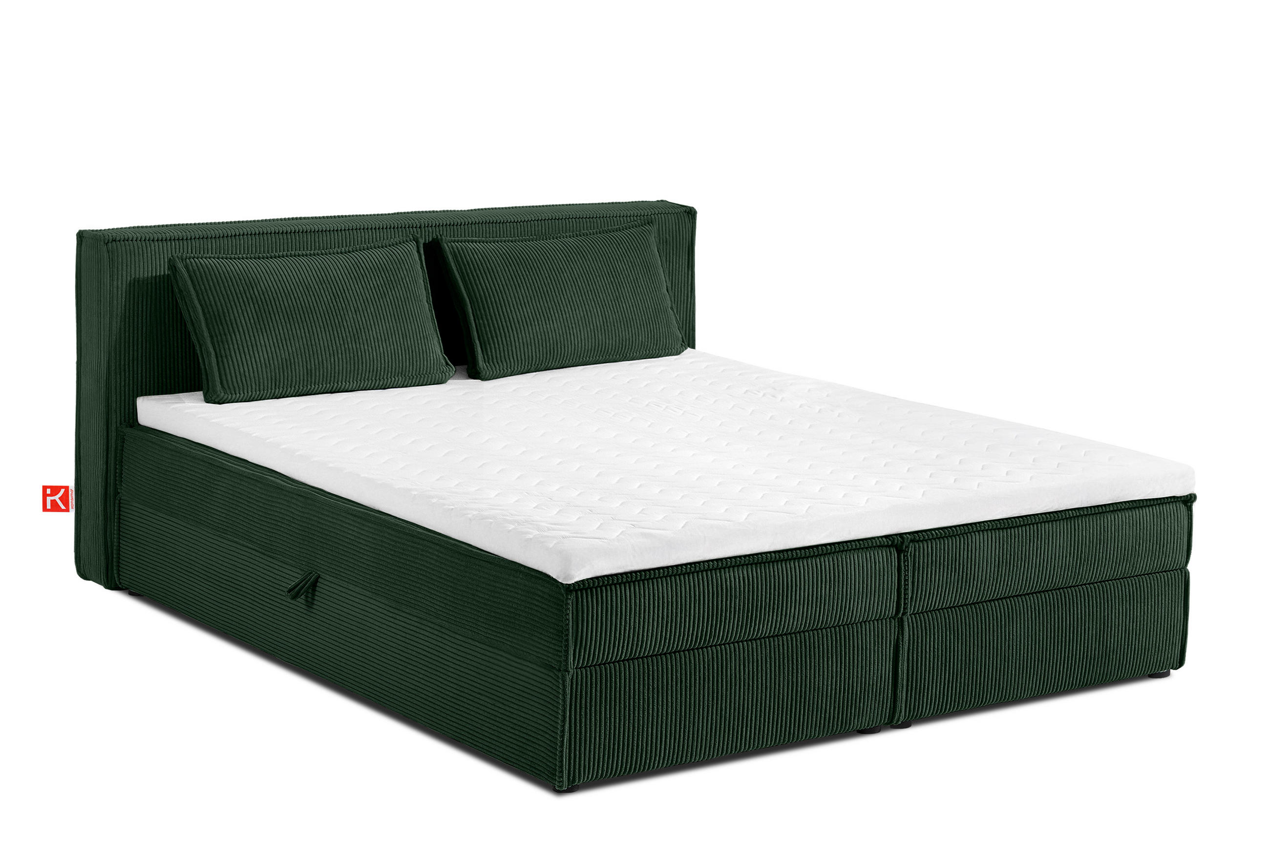 BOXSPRINGBETT ROTI mit Stauraum, dunkelgrün - Dunkelgrün/Schwarz, Holz/Holzwerkstoff (180/200cm) - KONSIMO®
