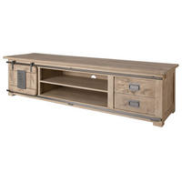 TV-BOARD Mango 200x55x50 whitewash lackiert RAILWAY #336 - Beige, Holz (55/50/200cm) - Massivmoebel24