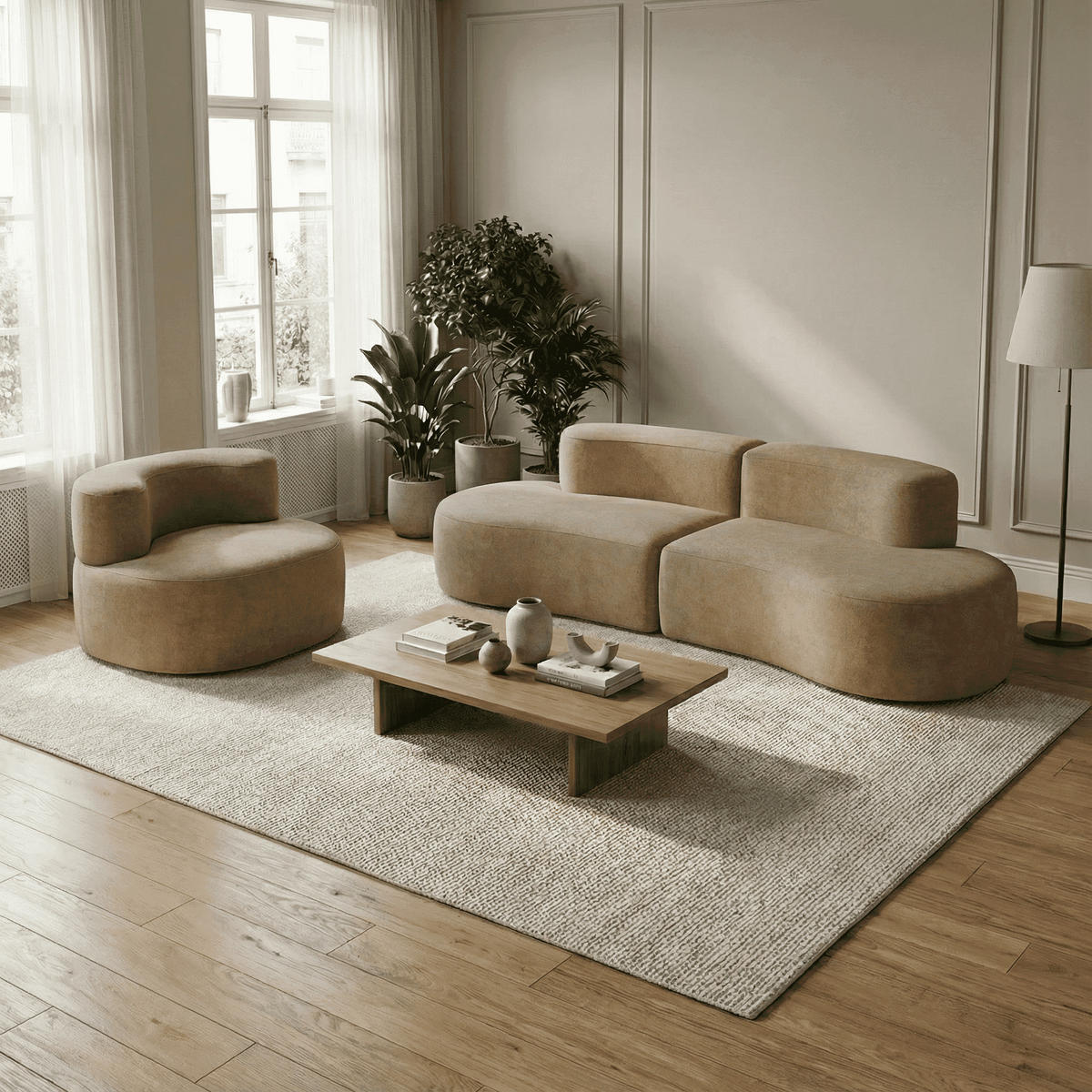 SITZGARNITUR Lounge Sofa und Sessel Sand - Beige, Textil (240/75/102cm) - COCO Living