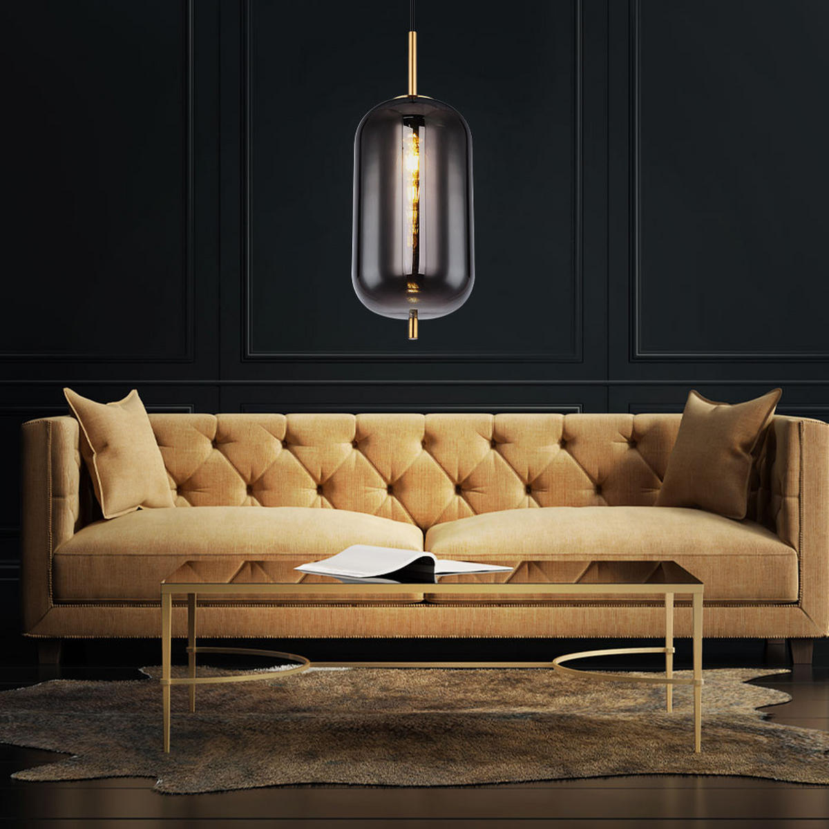 HÄNGELEUCHTE Metall Rauchglas Grau Matt - Grau, Glas (22/22/120cm) - Globo Lighting